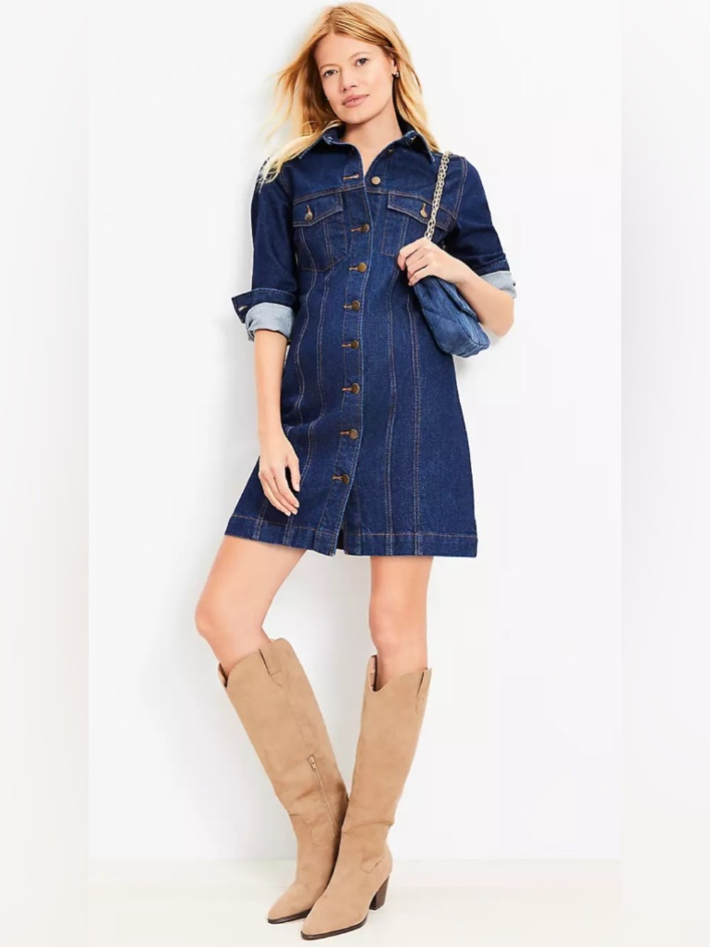 Loft Indigo Button-Front Denim Shirt Dress 2